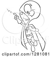 Cartoon Clipart Of A Black And White Cartoon Super Hero Boy Flying And Creating Lightning Royalty Free Vector Illustration