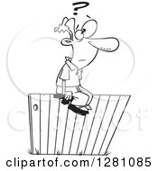 Poster, Art Print Of Black And White Cartoon Man Sitting And Thinking Ont He Fence