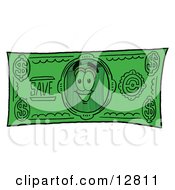 Garbage Can Mascot Cartoon Character On A Dollar Bill