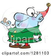 Cartoon Clipart Of A Fat Christmas Elf Eating A Donut Royalty Free Vector Illustration