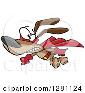 Cartoon Clipart Of A Flying Brown Super Hero Dog To The Rescue Royalty Free Vector Illustration by toonaday
