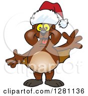 Poster, Art Print Of Friendly Waving Bat Wearing A Christmas Santa Hat