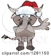 Friendly Waving Buffalo Wearing A Christmas Santa Hat