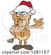 Poster, Art Print Of Friendly Waving Camel Wearing A Christmas Santa Hat