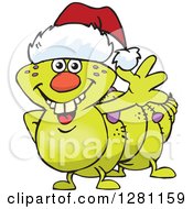Poster, Art Print Of Friendly Waving Caterpillar Wearing A Christmas Santa Hat