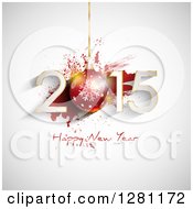 Clipart Of A Happy New Year 2015 Greeting With A Suspended Red Snowflake Bauble Over A Splatter On Shading Royalty Free Vector Illustration