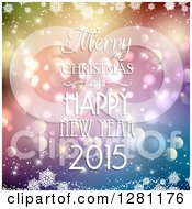 Poster, Art Print Of Merry Christmas And A Happy New Year 2015 Greeting Over Colorful Gradient With Snowflakes And Bokeh