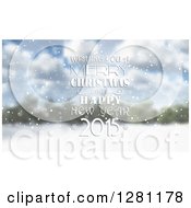 Clipart Of A Wishing You A Merry Christmas And A Happy New Year 2015 Greeting Over A Blurred Winter Landscape Royalty Free Vector Illustration