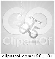 Clipart Of A Suspended Grayscale Happy New Year 2015 Greeting Over Rays Royalty Free Vector Illustration