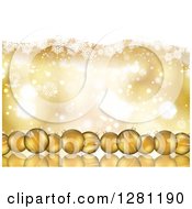 Clipart Of 3d Snowflake Christmas Baubles Under Gold And White Snowflakes And Flares Royalty Free Vector Illustration
