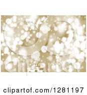 Clipart Of A Gold Christmas Background Of Snowflakes And Blurred Bokeh Flares Royalty Free Illustration