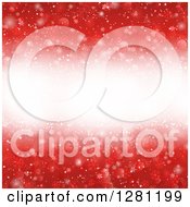 Poster, Art Print Of Red Christmas Background Of White Light Through Red Stars Bokeh Flares And Snowflakes