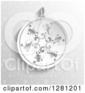 Clipart Of A White Paper Snowflake Bauble Suspended Over Silver Snowflakes And Stars Royalty Free Vector Illustration