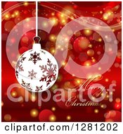 Poster, Art Print Of Merry Christmas Greeting With A Snowflake Bauble Bokeh Flares And Waves