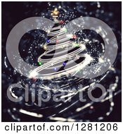 Poster, Art Print Of Silver Spiral Christmas Tree With Colorful Baubles On Black