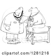 Cartoon Clipart Of A Black And White Chubby Male Doctor Listening To A Male Patients Heart Royalty Free Vector Illustration