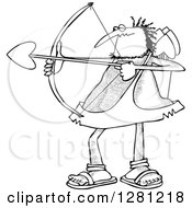 Poster, Art Print Of Black And White Chubby And Hairy Valentines Day Cupid Man Aiming His Arrow