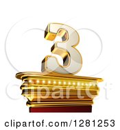Poster, Art Print Of 3d 3 Number Three On A Gold Pedestal Over White