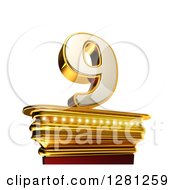 3d 9 Number Nine On A Gold Pedestal Over White