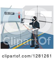 Poster, Art Print Of Male Garage Worker Painting A Car