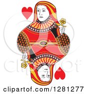 Poster, Art Print Of Borderless Red Black And Yellow Queen Of Hearts Playing Card