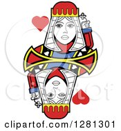 Clipart Of A Borderless Queen Of Hearts Playing Card Royalty Free Vector Illustration