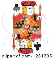 Clipart Of A Borderless Red Black And Yellow Jack Of Clubs Playing Card Royalty Free Vector Illustration by Frisko