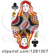 Poster, Art Print Of Borderless Red Black And Yellow Queen Of Clubs Playing Card