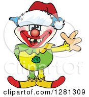 Poster, Art Print Of Friendly Waving Clown Wearing A Christmas Santa Hat