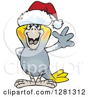 Clipart Of A Friendly Waving Cockatiel Bird Wearing A Christmas Santa Hat Royalty Free Vector Illustration by Dennis Holmes Designs