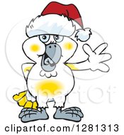 Poster, Art Print Of Friendly Waving Cockatoo Wearing A Christmas Santa Hat