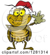 Poster, Art Print Of Friendly Waving Cockroach Wearing A Christmas Santa Hat