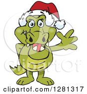 Poster, Art Print Of Friendly Waving Crocodile Wearing A Christmas Santa Hat