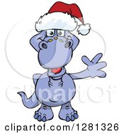 Friendly Waving Apatosaurus Dinosaur Wearing A Christmas Santa Hat