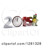 Poster, Art Print Of 3d Tortoise Resting On New Year 2015 With A Clock Nearing Midnight