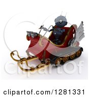 Poster, Art Print Of 3d Blue Android Robot Flying Santas Sleigh