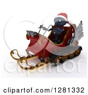 Poster, Art Print Of 3d Blue Android Robot Wearing A Hat And Flying Santas Sleigh