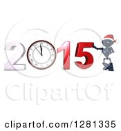 Poster, Art Print Of 3d Blue Android Robot Wearing A Santa Hat Leaning On New Year 2015 With A Wall Clock