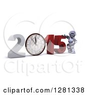 Poster, Art Print Of 3d Silver Robot Leaning On New Year 2015 With A Clock
