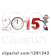 Poster, Art Print Of 3d Red Android Robot Wearing A Santa Hat And Leaning On New Year 2015 With A Clock