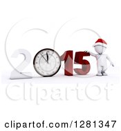 Poster, Art Print Of 3d White Man Wearing A Santa Hat And Standing With A Giant New Year 2015 And Clock Approaching Midnight