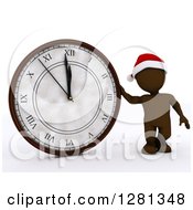 Poster, Art Print Of 3d Brown Man Wearing A Santa Hat And Standing With A New Year Clock Approaching Midnight