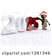 Poster, Art Print Of 3d Brown Man Wearing A Santa Hat And Standing With A Giant New Year 2015