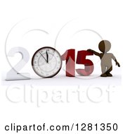 Poster, Art Print Of 3d Brown Man Standing With A Giant New Year 2015 With A Clock Approaching Midnight