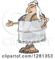Clipart Of An Arab Man In A Crude Oil Barrel Suit Holding Out His Hand Royalty Free Vector Illustration