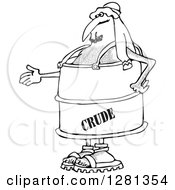 Clipart Of A Black And White Arab Man In A Crude Oil Barrel Suit Holding Out His Hand Royalty Free Vector Illustration