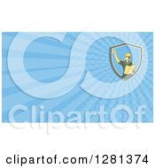 Clipart Of A Retro Female Construction Worker Engineer And Blue Rays Background Or Business Card Design Royalty Free Illustration