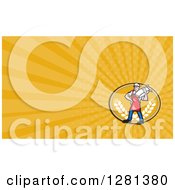 Clipart Of A Retro Flour Miller Worker And Orange Rays Background Or Business Card Design Royalty Free Illustration