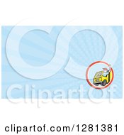 Poster, Art Print Of Cartoon Waving Male Delivery Truck Driver And Blue Rays Background Or Business Card Design