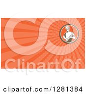 Clipart Of A Retro Male Chef Baker Holding A Rolling Pin And Orange Rays Background Or Business Card Design Royalty Free Illustration